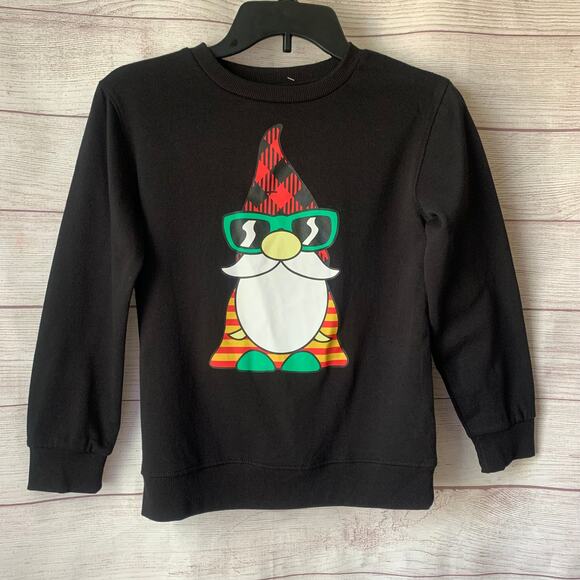 Well Worn Gnome Santa Sweatshirt Black Holiday Sweater Christmas Girls Medium - Picture 1 of 8
